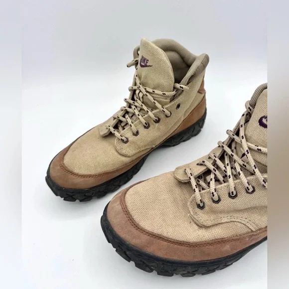 VINTAGE Nike ACG  Zion Womens 8.5 Tan Brown Canvas Mid Hiking Boots 950204 - Picture 5 of 11